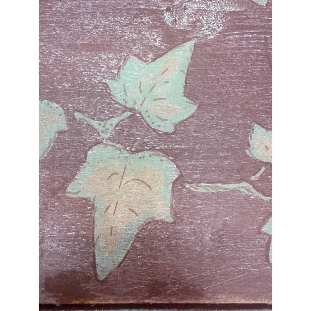 Vintage 1930s Bentwood Hat Box Hand Painted Ivy Leaf Round Storage 15 Inch Wide